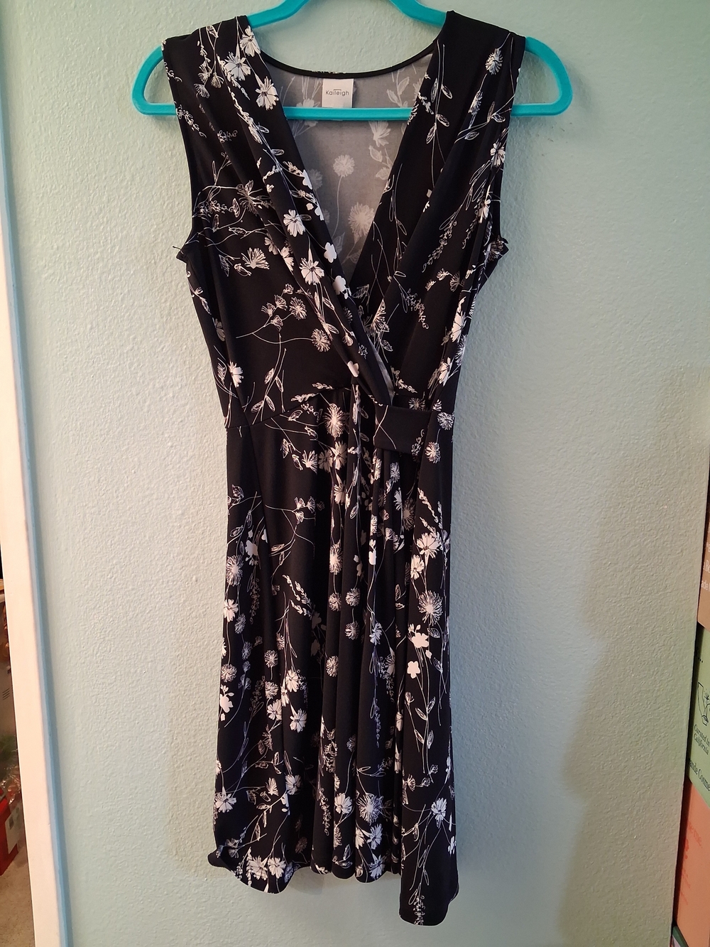 Kaileigh Black Seanna Faux Wrap Floral Knit Dress | Size S